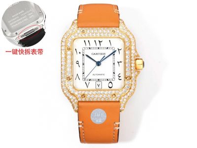 THB Factory Cartier Santos Middle East Version Tape Gold steel case with White diamonds diameter 39.8mm watch